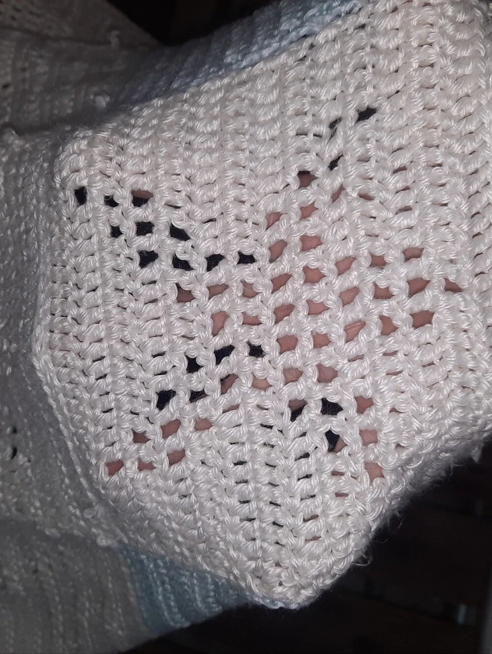 Handmade Crochet Star Baby Blanket in White, Blue & Yellow